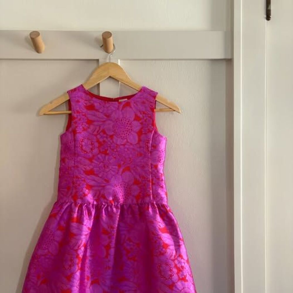 J. Crew crewcuts Girls Party Dress floral brocade fuschia red raspberry sz 8